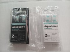 2 New Aquasonic Standard Replacement Tooth Brush Heads with protective caps