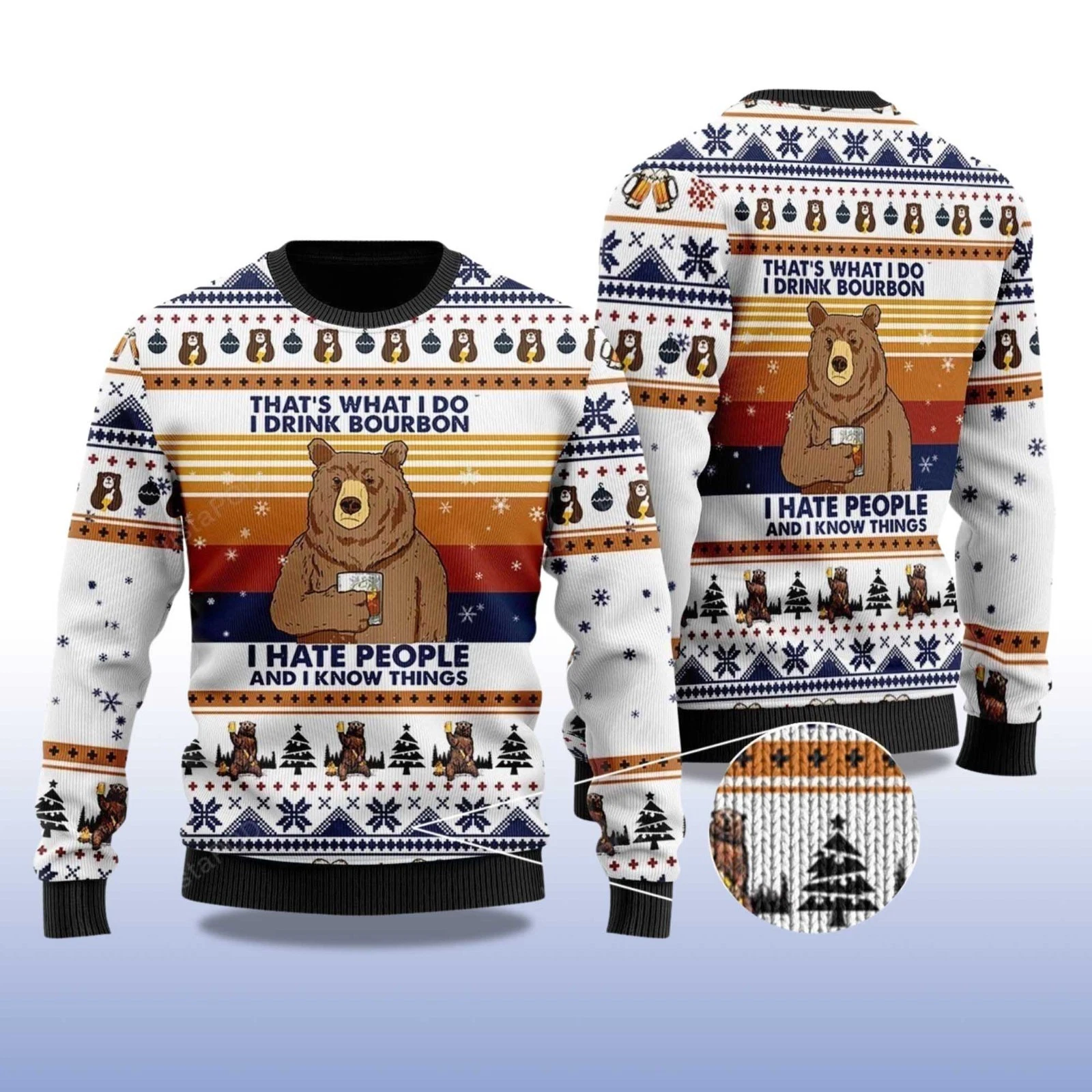 2025 Bear Drink Bourbon Whiskey Christmas Ugly Sweater