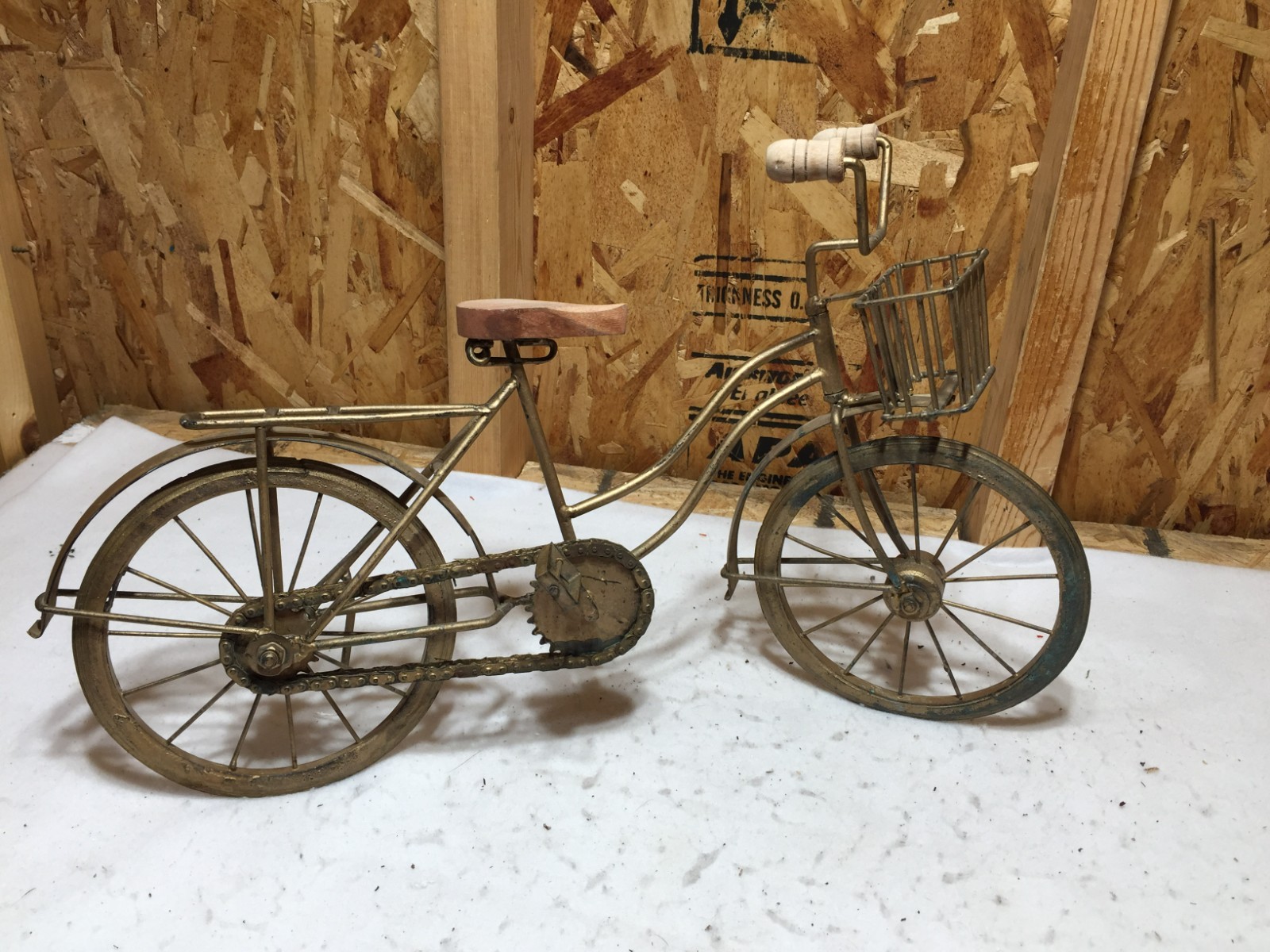 VTG Metal Toy Bike Decorative Sculpture Rustic Gold Paint Mo
