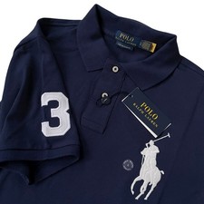 Polo Ralph Lauren Custom Slim Fit Big Pony Mesh Navy Polo Shirt Size Large 115