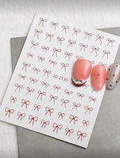 Nail Art Stickers Transfers Decals. Red Metallic Bows. 1 Sheet