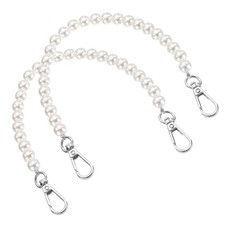 2Pcs Imitation Pearl Purse Strap 12 Inch Handbag Plate Clasp Silver