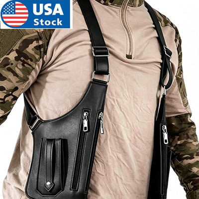 Adjustable PU Leather Wallet Holster Bag Underarm Shoulder Bag Waterproof