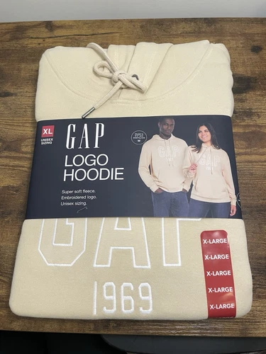 OFF WHITE NUOVO Gap Unisex Adulto Ricamato Tasca Canguro Morbido Pile Felpa con Cappuccio Taglia XL