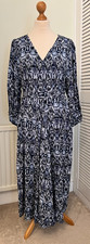 And/Or Maxi Blue, white & grey Dress, John Lewis, tie belt, UK 18 VGC