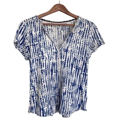 Pilcro Anthropologie Indigo Shibori Dye Lightweight Cotton V-Neck Top Size Small