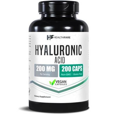 HealthFare Hyaluronic Acid  200mg, 200 Vegan Capsules -  Gluten Free, Non-GMO