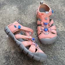 Keen Seacamp II CNX Girls Size 2 EU34 Pink Peach Blue Hybrid Water Sandals Shoe