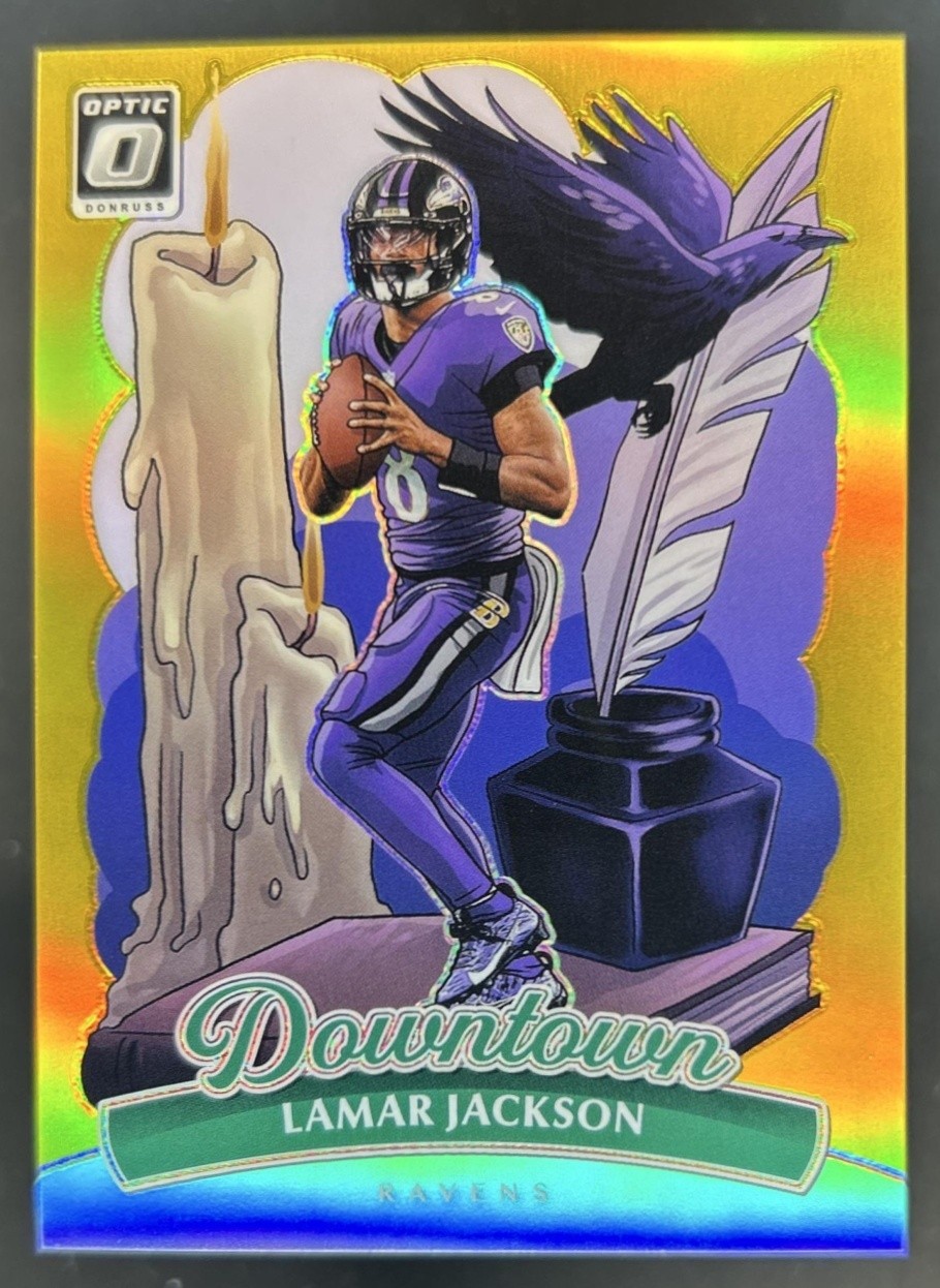 2025 Panini Donruss Optic Lamar Jackson Downtown Gold Prizm #/10 Ravens
