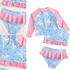 Kids Girls Outfit Pool Swimwear And Briefs Sets Vacation Summer Color Block