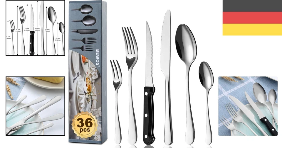 36-teiliges Edelstahl Besteckset für 6 Personen - Hochglanz & Spülmaschinenfest - Bild 2 von 4