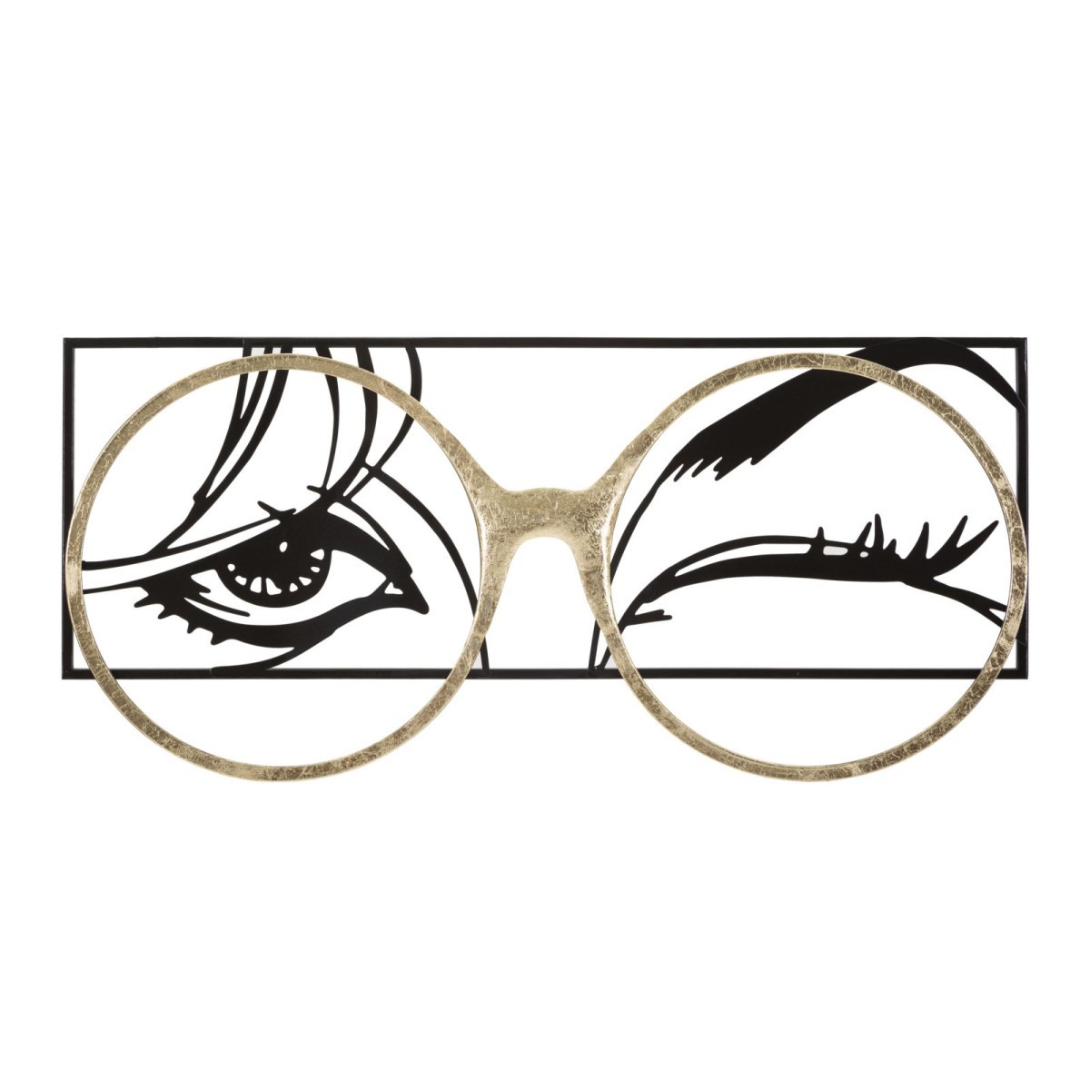 Sculpture murale Eyewear en fer forgé 89cm teintes noir et or pour chambre
