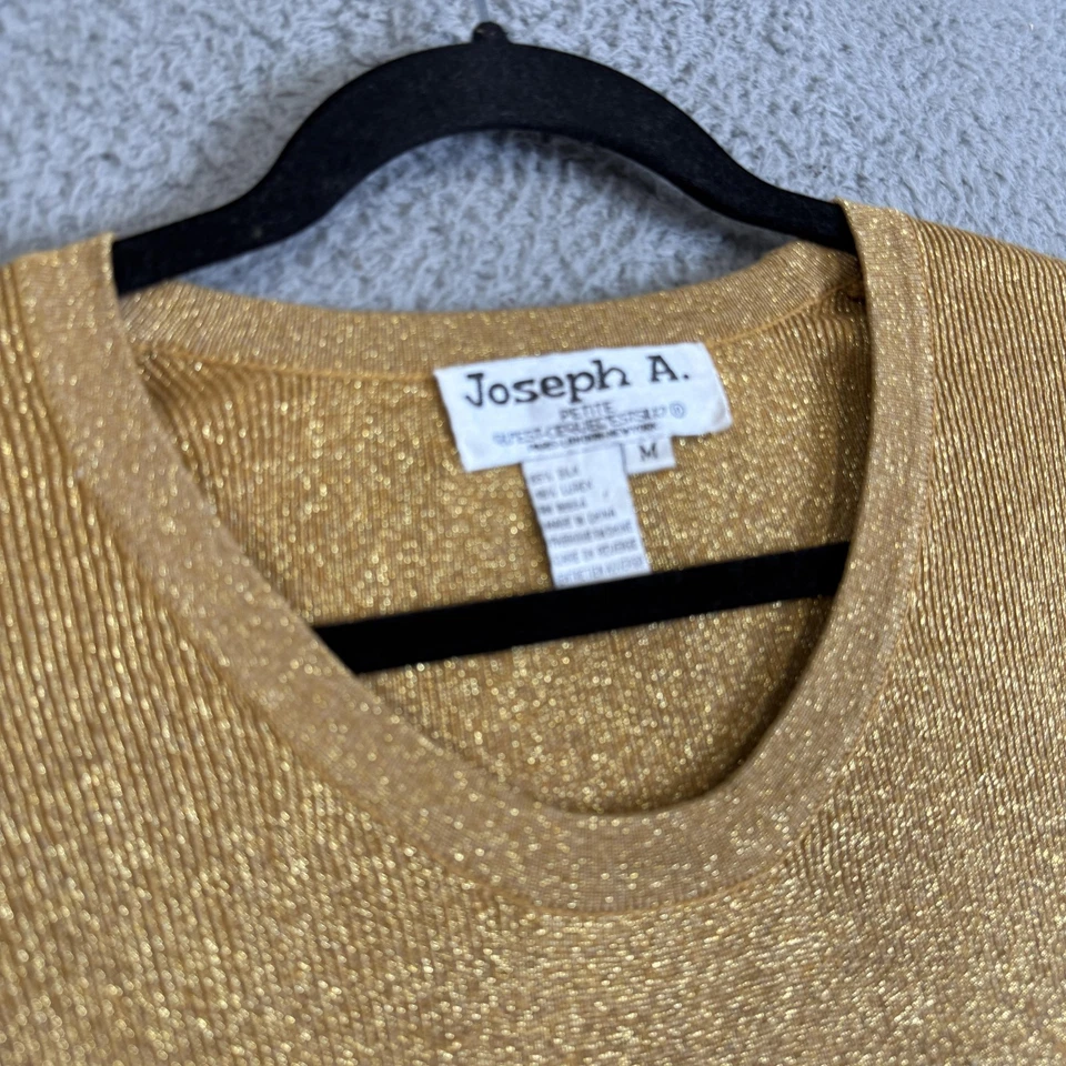 Suéter Joseph A. Para Mujer Pequeño Mediano Dorado Cuello en V Seda Lurex Metálico Pullover Foto 3 de 4