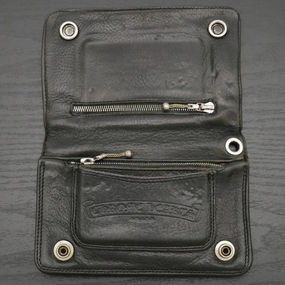 小物 CHROME HEARTS 2zip Wallet silver925 Chrome Hearts 2ZIP Wallet Silver x Leather Black Bifold Cross