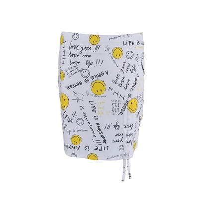 Desigual Rock 22SWFKX0 Weiß Baumwolle Gr. 40 L Damen Smiley Kurz Stretch Rock - Bild 1 von 4