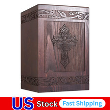 Cremation Urns for Human Ashes Adult Male Female, Wooden Carved Cross Urns Box a
