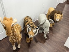 FAO Schwarz Large Safari Animals Plush Set Giraffe Tiger Elephant Lion 24-36in