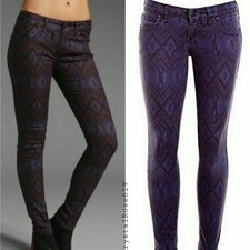 Free People Boho Printed Size 27 Purple Skinny Jeans