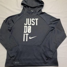 Nike Hoodie Youth Large Black Dri-FIT Just Do It Fleece Pullover Graphic Logo