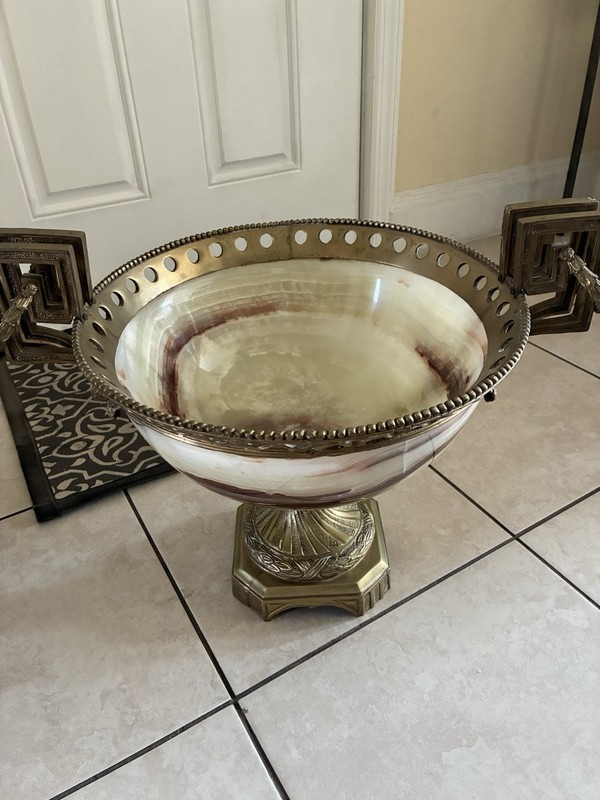 Vintage Bronze Urn  Natural Carved Stone. Large Very Heavy