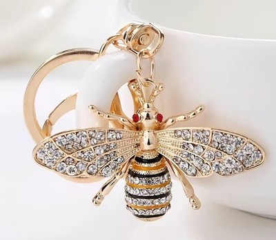 Bumblebee Bag Charm Keychain Gold Tone Rhinestone Charm | Gift-Ready Dust Bag