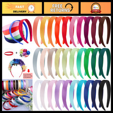 30 Satin Headbands for Girls  Women - 1 Inch DIY Craft Colored Plain Hairbands