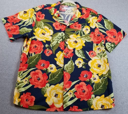 Camisa Abotonada Antigua Azul Marino Para Hombre Extra Grande XL Floral Hawaiian Camp Seersucker - Imagen 2 de 12