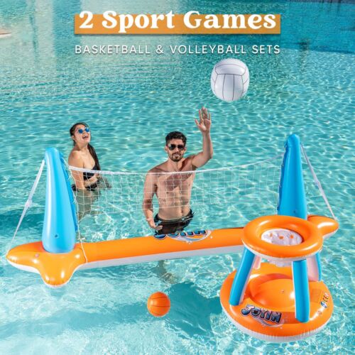 Syncfun aufblasbares Poolschwimmer-Set Volleyballnetz & Basketballreifen Schwimmspielzeug - Bild 3 von 7