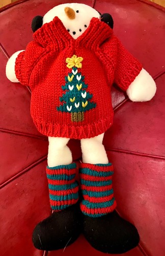 Snowman With Headphones Plush Terry’s Village Fabric Dangle Leg NEW - 第 1/6 張圖片