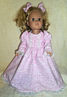 18" doll clothes fits American Girl doll-pink flannel nightgown, slippers, bows