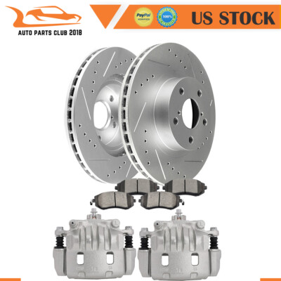 Front Brake Calipers Rotors Ceramic Pads Drilled Slot For Subaru Impreza Legacy