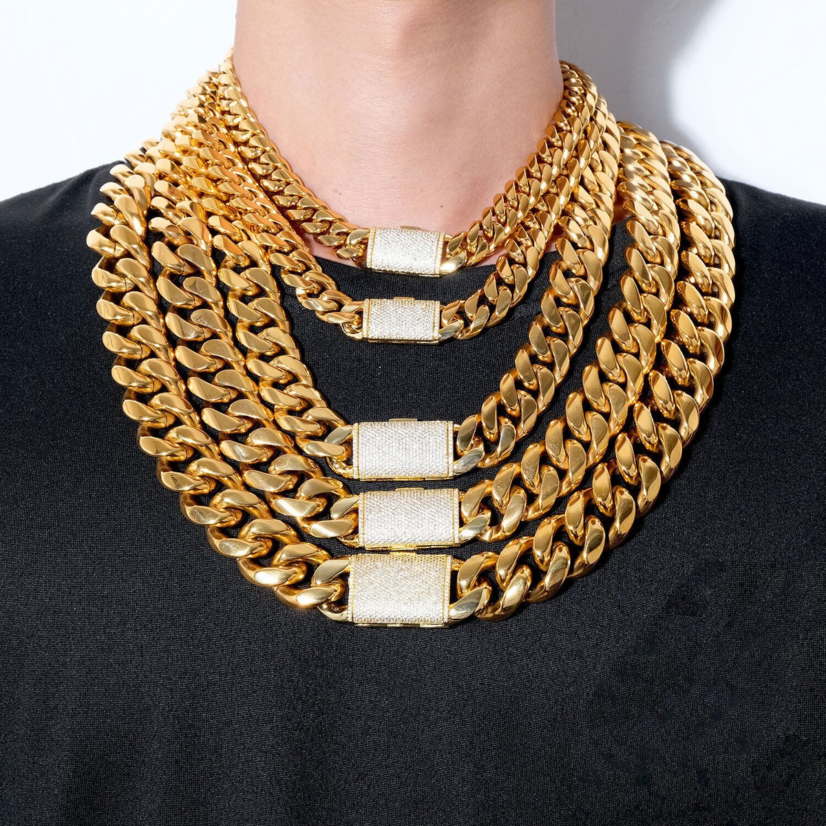 12mm-22mm Hip Hop Miami Cuban Link Chain Real Gold Plated 12mm-22mm Hip Hop Miami Cuban Link Chain Real Gold Plated