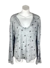 Rails The Sami Top Size Medium Gray Black Rivet Star Linen Blend Long Sleeve