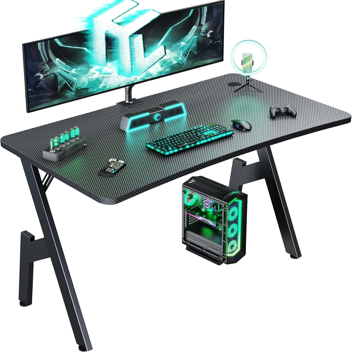 40 Inch Gaming Desk with Carbon Fibre Surface- a Shape Large Computer Desk Gamin