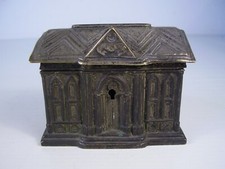 Antike Spardose / Sparkasse Bank Gebäude um 1890 Versilbert