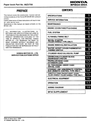 Honda BF20A BF25A BF30A Service Manual | 20HP 25HP 30HP Outboard