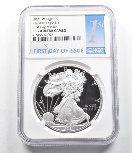 PF70 UCam 2021-W American Silver Eagle Heraldic Eagle T-1 FDOI NGC *5834