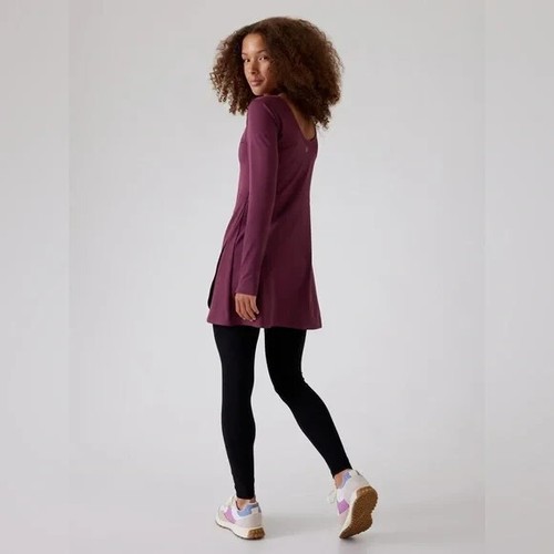 New Athleta Girl L/12 Chit Chat Long Sleeve Dress Size Large Aubergine - Picture 2 of 7