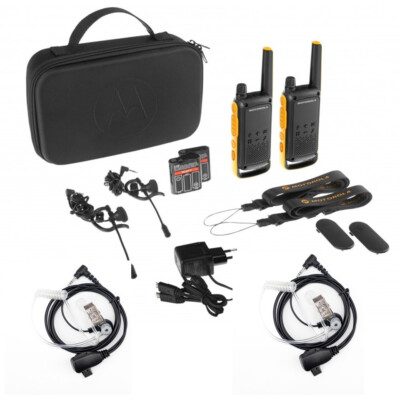 Motorola T82 Extreme 2er PMR Funkset 16 Kanal m. Tasche + 2 Securityheadsets