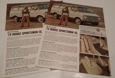 Two DODGE 1974 SPORTSMAN ROYAL VAN BUS WAGON SALES BROCHURE