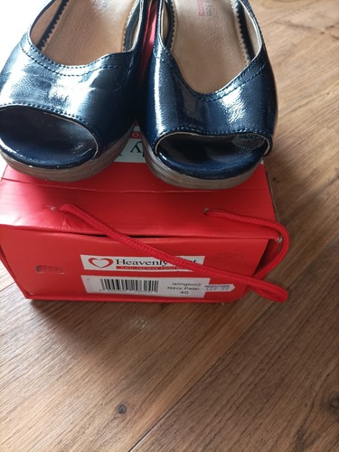 Heavenly Feet Blue Patent Leather Wedge Heeled Sandals Size 40 Islington 2 - Picture 8 of 13