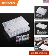 Durable 2-Pack Diamond Painting Bead Storage Boxes with 160 Label Stickers