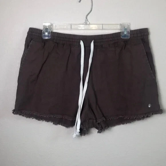 VOLCOM Women's Large Black Plum Strutin Stone Cotton Raw Hem Drawstring Shorts - Image 2 of 4