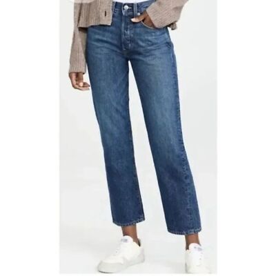 Edwin Kali Ankle Jeans Wipeout Wash Straight Leg Button Fly NWT Size 34