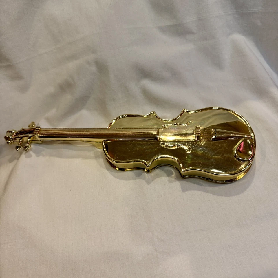 Juguete de violín de plástico tono dorado RARO 15 x 5 x 1 pulgadas clavija de afinación dañada Foto 4 de 4