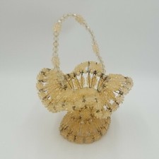 Vintage Safety Pin Beaded Easter Basket Clear  Amber Beads Handmade
