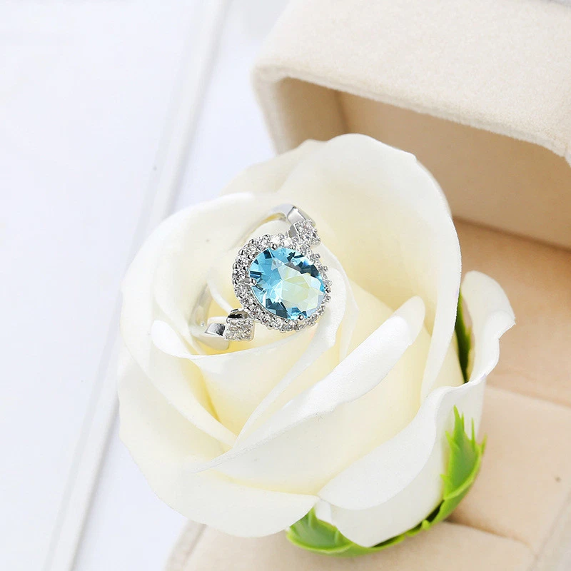 European Elegant Jewelry Gift Ocean Blue Topaz Gemstone Silver Ring  Size 6-10 - Image 4 of 4