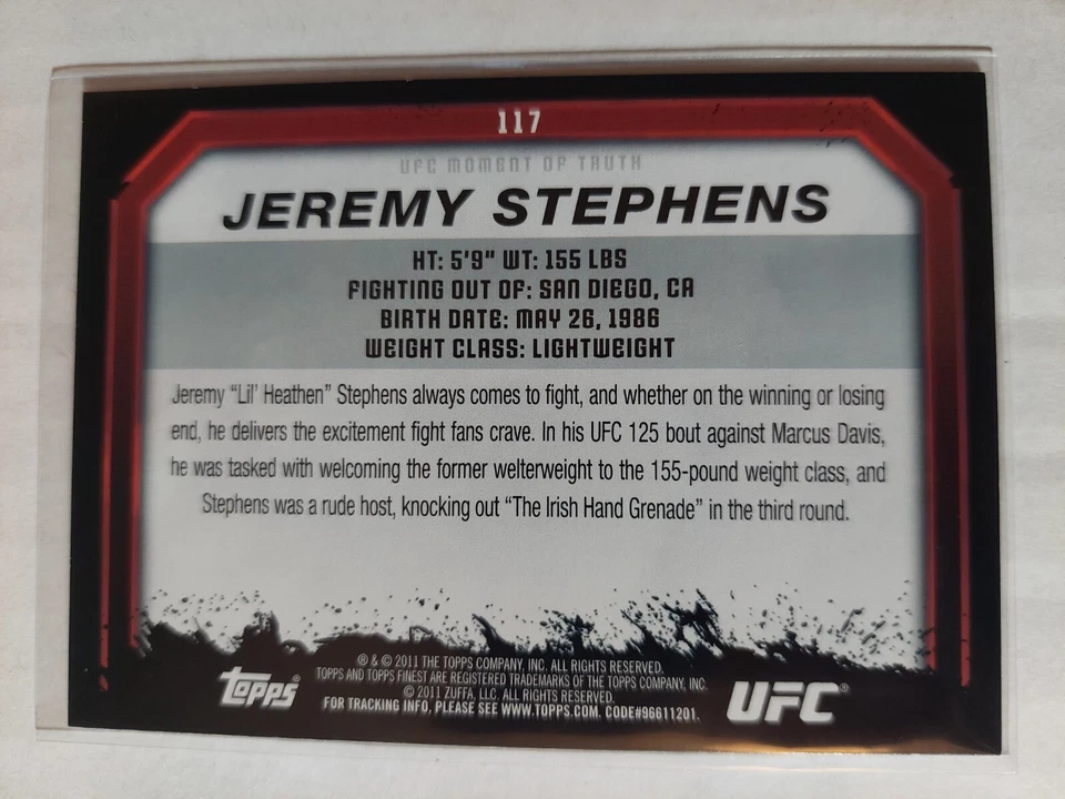 Jeremy Stephens #117 2011 Topps UFC Moment of Truth Gold Parallel - Image 2 of 2