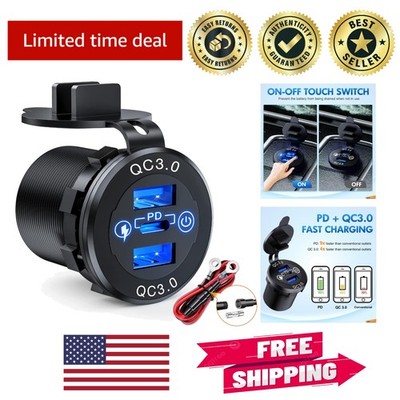 Waterproof Dual USB PD Type C & QC3.0 Socket for Fast Charging - 12V 24V Support