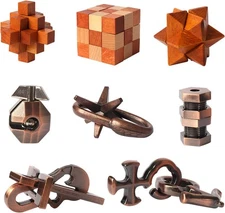 8pcs Puzzles Toys Wooden and Metal Brain Teaser Game for Adults Kids... 